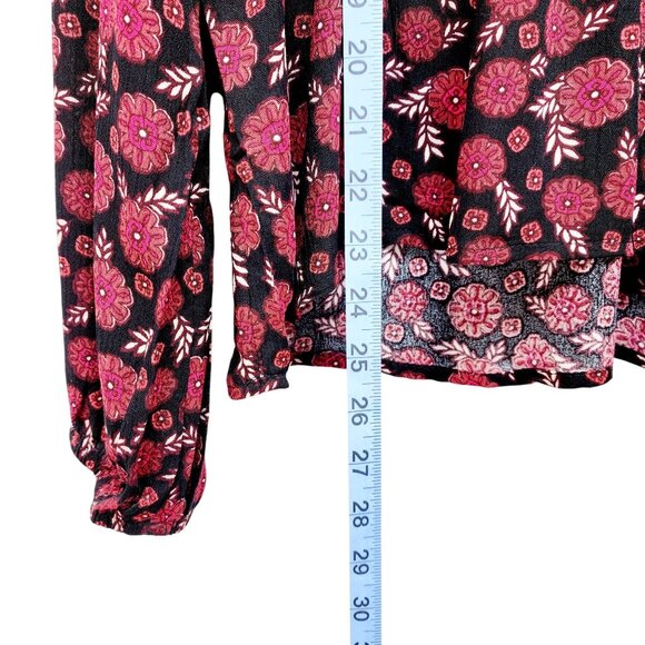 Haute Monde Floral Boho Blouse Black & Red Long Sleeve Size Small - Picture 7 of 11